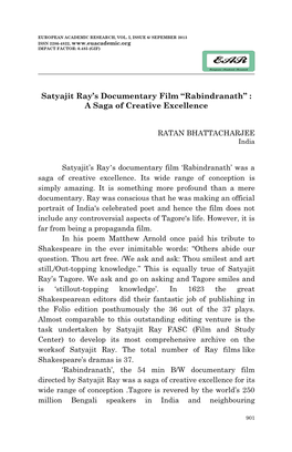 Satyajit Ray's Documentary Film “Rabindranath”