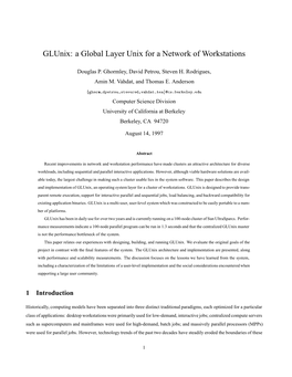 Glunix: a Global Layer Unix for a Network of Workstations