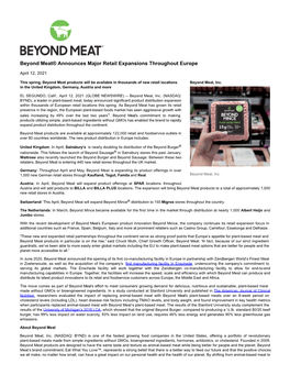 Beyond Meat® Announces Major Retail Expansions Throughout Europe