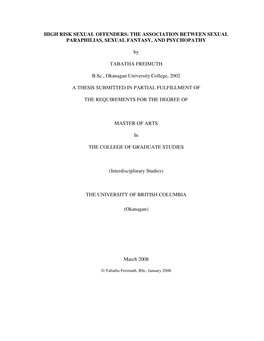 High Risk Sexual Offenders: the Association Between Sexual Paraphilias, Sexual Fantasy, and Psychopathy