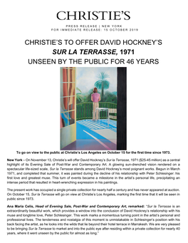 Christie's to Offer David Hockney's Sur La Terrasse