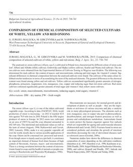 Comparison of Chemical Composition of Selected Cultivars of White, Yellow and Red Onions G