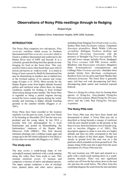 Observations of Noisy Pitta Nestlings Through to Fledging