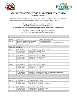 Great Smoky Mountain Bladesmith Symposium March 17-20, 2016