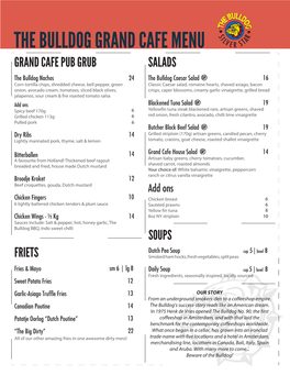 The Bulldog Grand Cafe Menu