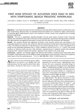 First Dose Efficacy of Alfuzosin Once Daily in Men with Symptomatic Benign Prostatic Hyperplasia