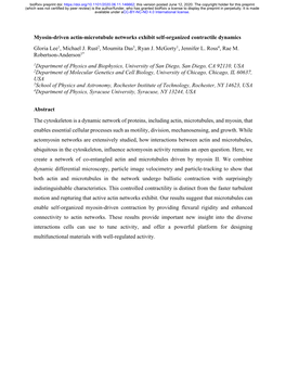 Myosin-Driven Actin-Microtubule Networks Exhibit Self-Organized Contractile Dynamics Gloria Lee1, Michael J