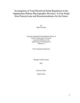 Investigation of Total Dissolved Solids Regulation In