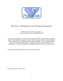 Phylocode: a Phylogenetic Code of Biological Nomenclature
