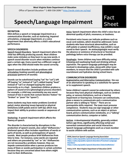 Speech/Language Impairment Sheet