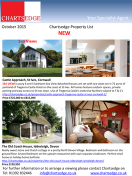 Your Specialist Agent October 2015 Chartsedge Property List NEW Sea Views