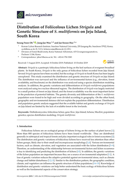 Distribution of Foliicolous Lichen Strigula and Genetic Structure of S. Multiformis on Jeju Island, South Korea