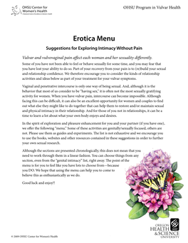 Erotica Menu: Ideas for Alternatives to Traditional