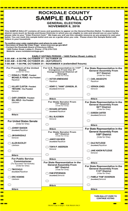 Rockdale County Sample Ballot General Election November 8, 2016