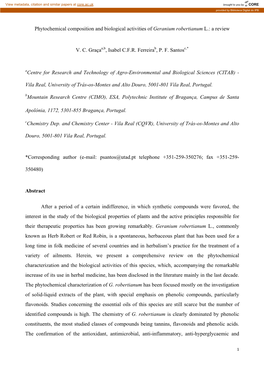 Phytochemical Composition and Biological Activities of Geranium Robertianum L.: a Review