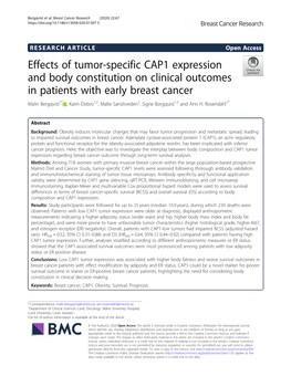 Effects of Tumor-Specific CAP1 Expression and Body Constitution on Clinical Outcomes in Patients with Early Breast Cancer