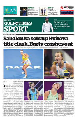 Sabalenka Sets up Kvitova Title Clash, Barty Crashes