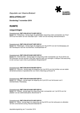 Besluitenlijst Deputatie Van 7 November 2019