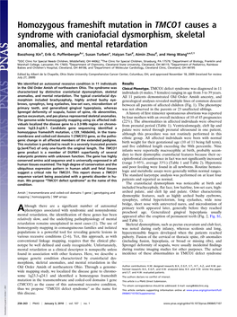 Homozygous Frameshift Mutation in TMCO1 Causes a Syndrome with Craniofacial Dysmorphism, Skeletal Anomalies, and Mental Retardation