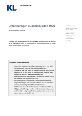Urbaniseringen I Danmark Siden 1926 Sags ID: PRJ-2013-00058 Dok
