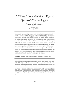 A Thing About Machines: Eça De Queirós's Technological Twilight Zone