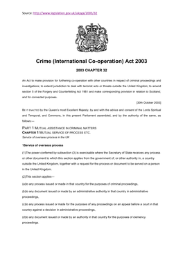 Crime (International Co-Operation) Act 2003
