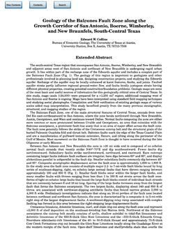 Geology of the Balcones Fault Zone Along the Growth Corridor of San Antonio, Boerne, Wimberley, and New Braunfels, South-Central Texas