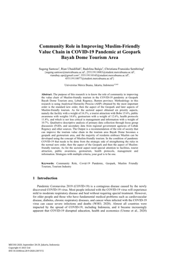 Community Role in Improving Muslim-Friendly Value Chain in COVID-19 Pandemic at Geopark Bayah Dome Tourism Area