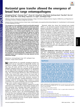 Horizontal Gene Transfer Allowed the Emergence of Broad Host Range Entomopathogens