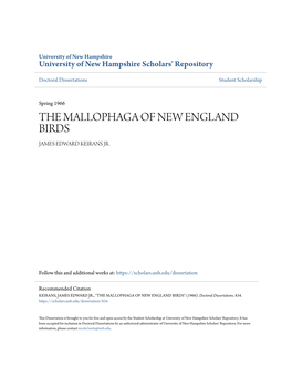 The Mallophaga of New England Birds James Edward Keirans Jr