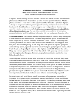 Brush and Weed Control in Pasture and Rangeland Doug Shoup, Southeast Area Crops and Soils Specialist Kansas State University Research and Extension