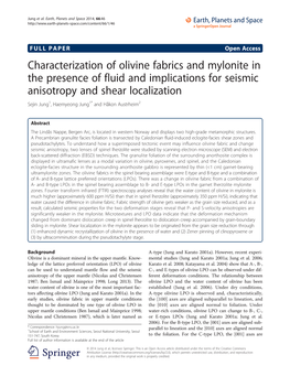 Characterization of Olivine Fabrics and Mylonite in the Presence of Fluid