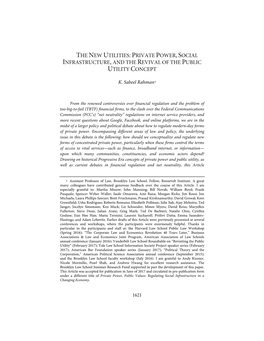 The New Utilities: Private Power, Social Infrastructure, and the Revival of the Public Utility Concept