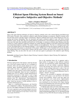 Efficient Spam Filtering System Based on Smart Cooperative Subjective and Objective Methods*