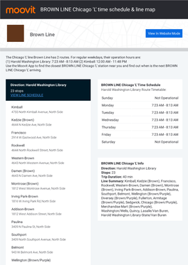 BROWN LINE Chicago 'L' Time Schedule & Line Map