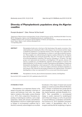 Diversity of Phytoplanktonic Populations Along the Algerian Coastline