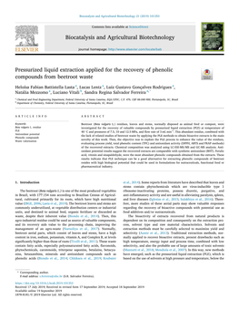 Pressurized Liquid Extraction Applied for the Recovery of Phenolic Compounds from Beetroot Waste