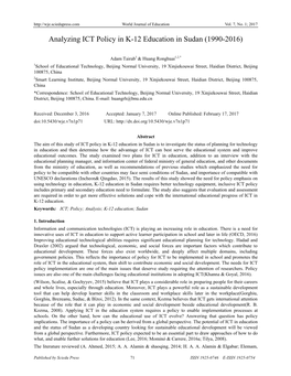 Analyzing ICT Policy in K-12 Education in Sudan (1990-2016)