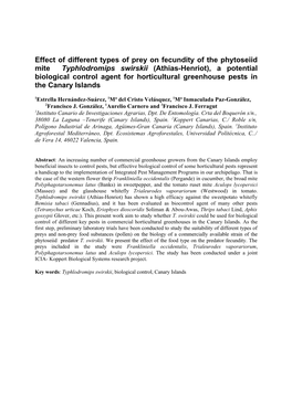 Effect of Different Types of Prey on Fecundity of the Phytoseii