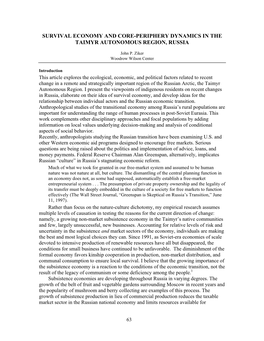 Survival Economy and Core-Periphery Dynamics in the Taimyr Autonomous Region, Russia