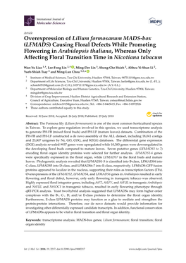 Overexpression of Lilium Formosanum MADS-Box (LFMADS) Causing