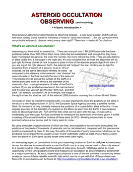 ASTEROID OCCULTATIONOCCULTATION OBSERVINGOBSERVING (And Recording) ~ a Basic Introduction ~