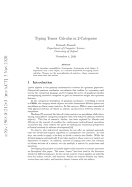 Arxiv:1908.01212V3 [Math.CT] 3 Nov 2020 Step, One Needs to Apply a For-Loop to Divide a Matrix Into Blocks