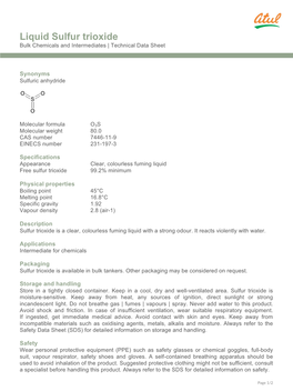 Liquid Sulfur Trioxide Bulk Chemicals and Intermediates | Technical Data Sheet