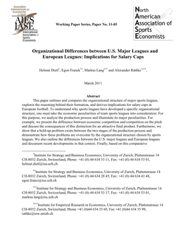 Organizational Differences Between US Major Leagues and European