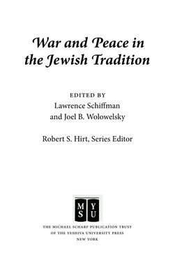 War and Peace in the Jewish Tradition