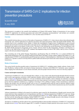 Transmission of SARS-Cov-2: Implications for Infection Prevention Precautions