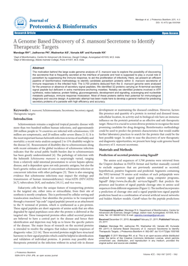 A Genome Based Discovery of S. Mansoni Secretome to Identify Therapeutic Targets