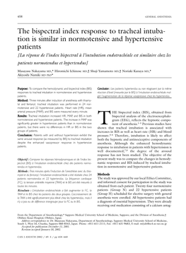 The Bispectral Index Response to Tracheal Intubation Is Similar In