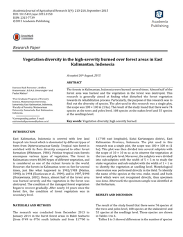 Research Paper Vegetation Diversity in the High-Severity Burned Over Forest Areas in East Kalimantan, Indonesia